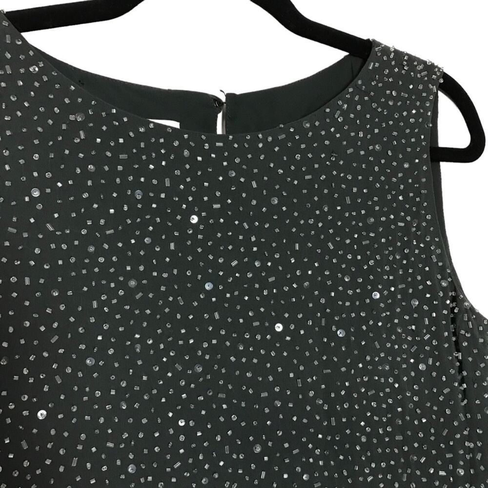 Armani Collezioni Silk Beaded Lined Charcoal Grey Black Sleeveless Evening Top 6 - Picture 2 of 9
